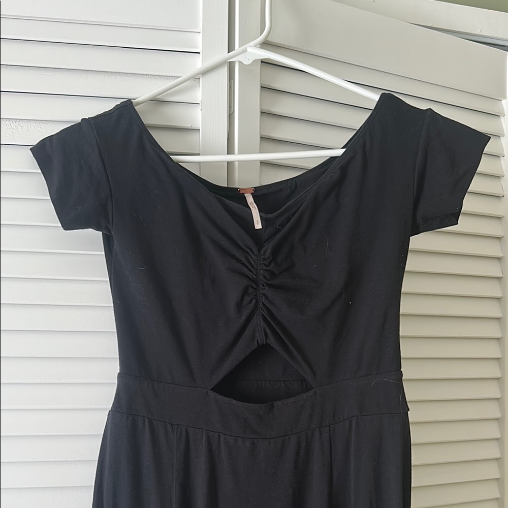 Free People Black Ruched Ruffled Maxi Sundress